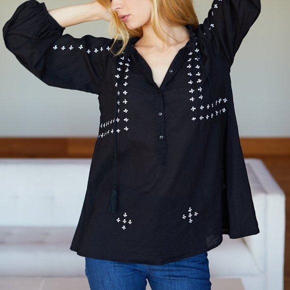 Emerson Fry Bardot Top — Embroidered Black - Picture 2 of 2